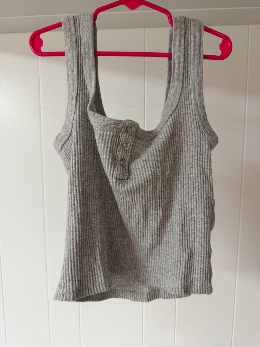 Cotton On Ribbed Gray Henley Tank - Light Gray